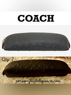 NEW Coach Limited Edition Black Debossed Leather Travel Pouch Pencil Makeup Case
